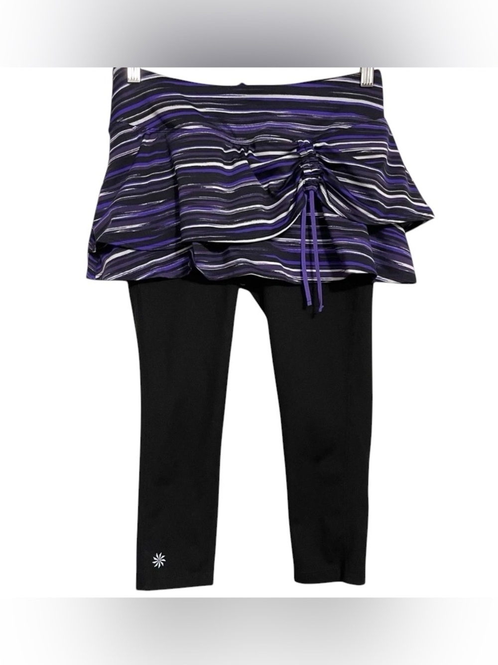 Athleta Black Leggings with Purple Striped Skirt Sz/M